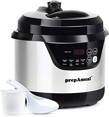 prepAmeal 3 Quart Pressure Cooker 8 IN 1 Multi Use Programmable Instant Cooker Electric Pressure Pot with Slow Cook, Rice, Steamer, Sauté, Brown, Warmer