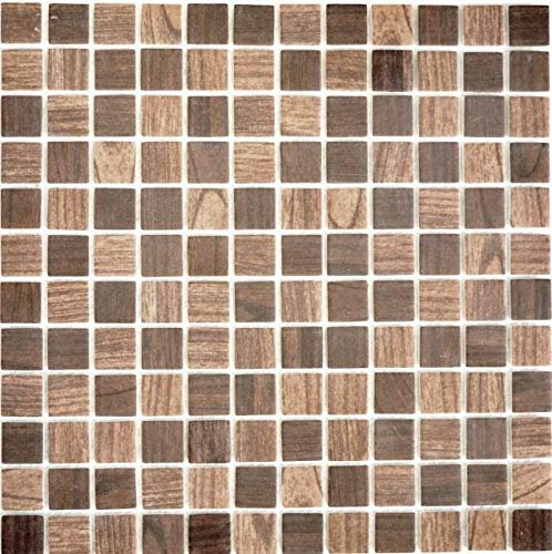 Mosaik Fliese ECO Recycling GLAS Holzstruktur braun dunkelbraun für WAND BAD DUSCHE KÜCHE FLIESENSPIEGEL THEKENVERKLEIDUNG BADEWANNENVERKLEIDUNG Mosaikmatte Mosaikplatte | 10 Mosaikmatten