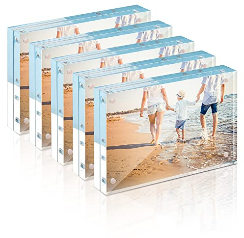 TWING Acrylic Picture Frame 8x10, 5 Pack 8x10 Magnetic Photo Frame 12+12 MM Thick 8 by 10 Picture Frames Clear Picture Frame Self Standing Double Sided Frame Gift Ideal