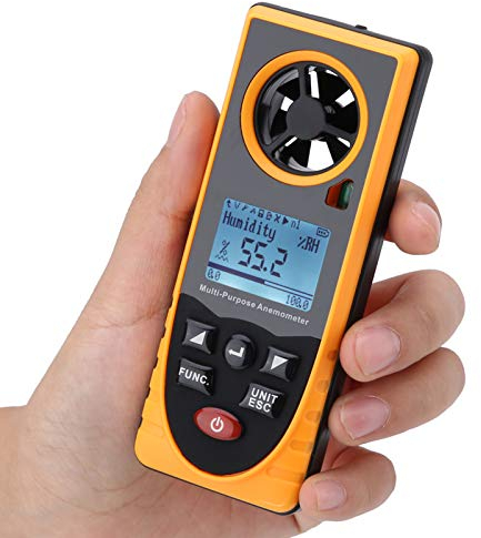 Windmesser Digital LCD Wind Speed Meter Gauge Handheld-LCD-Digital-Anemometer, Luftgeschwindigkeitstester Multifunktionaler Windtemperaturmesser Tragbares Messgerät GM8910