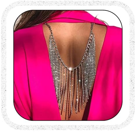 IYOU Kristall Hintergrund Halskette Silber Strass Rückenkette Halskette Nachtclub Abschlussball Hochzeit Körperkette Schmuck zum Damen