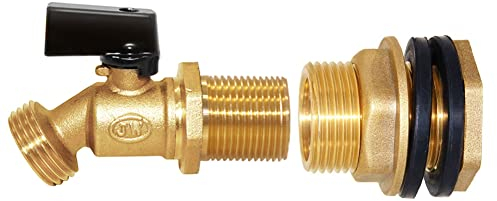Joywayus Recipiente de agua de latón/espiga de barril de lluvia, válvula de bola roscada de 3/4 pulgadas y conector de tanque de agua roscado macho de 3/4 pulgadas hembra a 1 pulgada macho, apto para