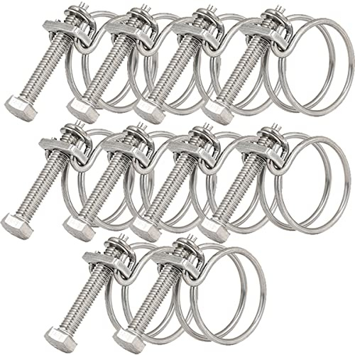 Lot de 10 colliers de serrage à double fil, réglables de 70 à 76 mm, colliers de serrage en acier inoxydable, 11 tailles en option