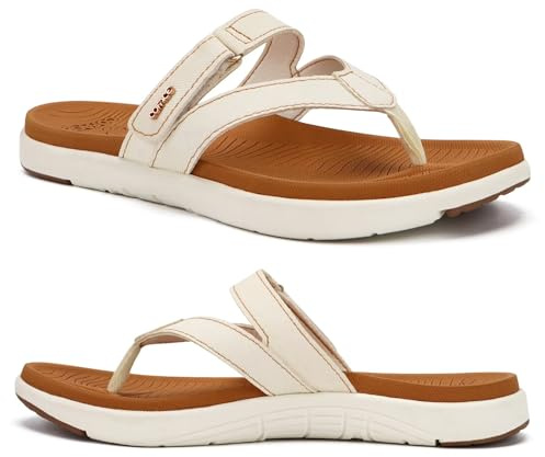 COFACE Tongs Femme Mode Orthopediques Cuir Tissu Confortable Soutien Voûte Plantaire Tongue Legere Yoga Mat été ete Plage Piscine Confort Flip Flop Douche Antidérapante Caoutchouc Semell Blanc Kaki 39