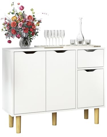 Panana 2 Door 2 Drawer Sideboard with Wooden Legs Living Room Side Table Storage Cabinet (White)