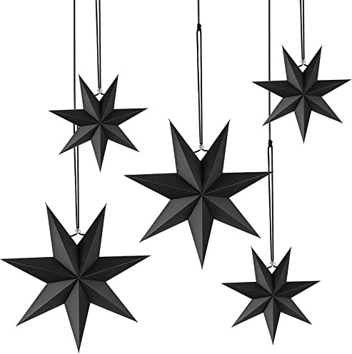 Faltsterne Weihnachten 5er Set -7 Zacken Papiersterne 2 x 25cm, 3 x 40cm - Schwarz Weihnachts Deko, Sterne Papier für Türen, Weihnachtsbaum, Advent - skandinavische Weihnachtsdekoration