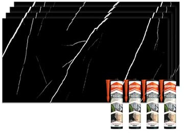 IZODEKOR Wandpaneele Marmoroptik 60x120 cm | Küchenrückwand Platte Wandpaneel | Pvc Wandverkleidung für Küche, Bad | Spritzschutz Küche | Wasserfest und Hitzebeständig | Black Lightning