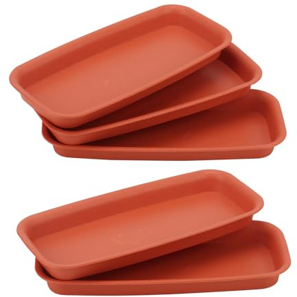 MUKCHAP 5 Stück Pflanzen Untersetzer 24 x 11 cm, Rechteckiger Untersetzer Blumentopf Ziegelrot Kunststoff Pflanzen Tropfschale Blumentopf Tablett für Indoor Outdoor Garten Pflanzgefäße