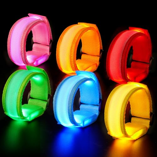 Ainiv LED Bracciale, 6Pz Braccialetti Luminosi LED, Fascia da Braccio A LED, 3 modalità di Illuminazione, Luci Braccialetti Sportivi Luminosi Adatto per Jogging, Feste, Concerti, Party