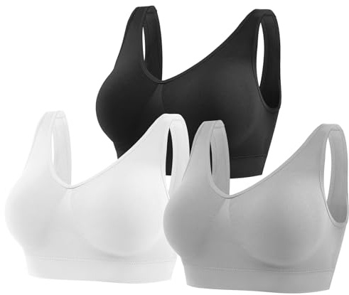 YUTYTH Comfort Bra Women Sports Bras, Wirefree Crop Top for with Removable Pads for Women Sleep Yoga Daily Wear(Black White Grey-XL)
