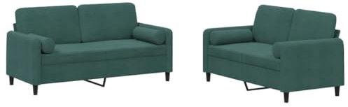 vidaXL Sofagarnitur 2-TLG., Sessel Couch mit Kissen, Sofa Wohnzimmersofa mit Armlehnen, Couchgarnitur Designsofa Sitzmöbel Polstermöbel, Dunkelgrün Samt