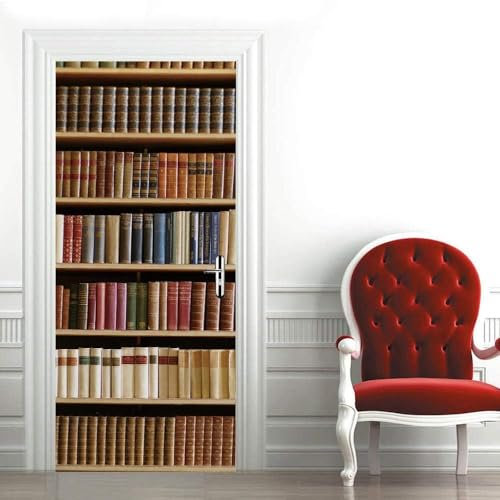 Türaufkleber Selbstklebend 3Dretro-Bücherregal, Bücher, Bücher 95 X 210 Cm Tapeten Türtapete Türposter Türfolie Klebefolie Von Trendwände Abnehmbar Fototapete Wohnzimmer Schlafzimmer Haus Dekoration