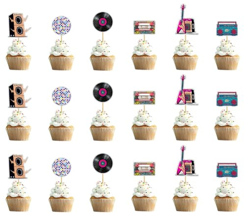 Disco Cupcake Topper, Music Theme Cupcake Topper, 70 80 90s Retro Cake Topper, Bar Cake Decor(24pcs)