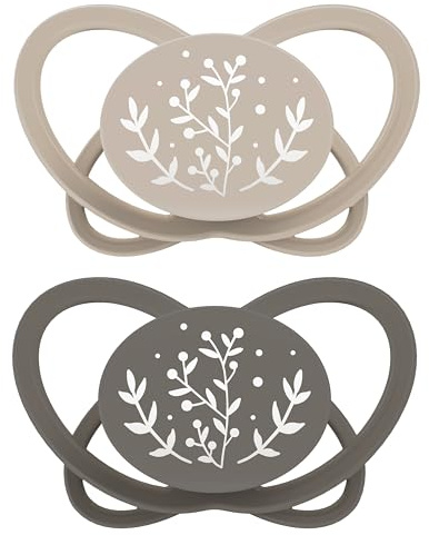 nip - Butterfly | 0-6 Monate | 2er Pack | Stillfreundlicher, zahnfreundlicher Babyschnuller inkl. Schnullerbox. Nachhaltiger Schnuller mit weichem Silikonsauger, Braun/Beige