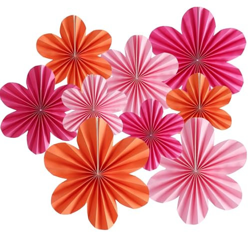 Acidea 9pcs Große Papierblumen Dekorationen, Blume Papierfächer Klassenzimmer Dekoration, Rose & Pink & Orange Party Dekorationen für Hochzeit Geburtstag Karneval Wanddekoration