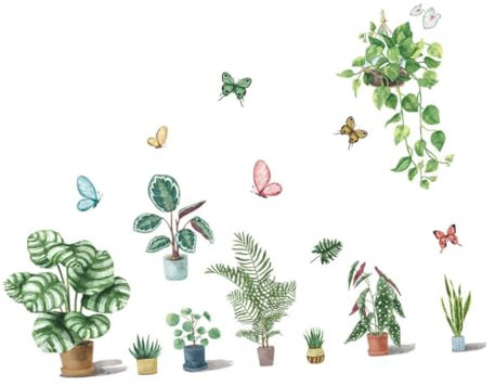 Yardenfun 2blätter Bonsai Pflanzen Wandtattoos Mit Schmetterlingen Selbstklebende Wanddekoration Für Schlafzimmer Und Kinderzimmer Abnehmbar Und