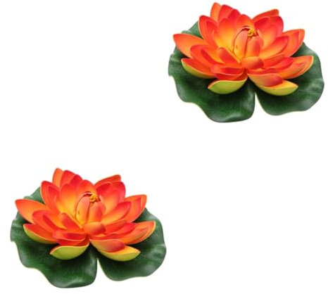 Yardenfun 2stücke Künstliche Schwimmende Lotusblume Orange Simulation Wasserlilie Für Teich Garten Und Aquarium Dekoration Pflegeleicht Aus Hochwertigem Material