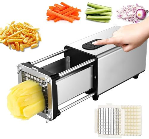 Elektrischer Pommes-Frites-Schneider, professioneller Pommes-Frites-Schneider für Gewerbe und Haushalt, mit 1/2 und 3/8 Zoll Klinge, Pommes-Frites-Schneider für Kartoffeln, Gemüseschneider,Silver
