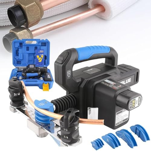 SNBGRYE Piegatubi Elettrico A 90° - per Tubi in Rame Morbido, Piegatubi Idraulico Senza Fili da 2,0 Ah, Set di Utensili per Piegatubi in Rame HVAC da 1/4-7/8, con 4 Matrici + Custodia