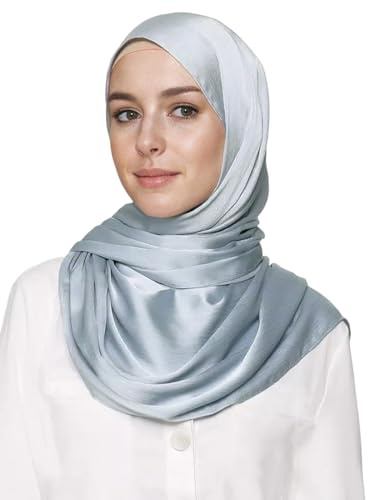 Lina & Lily Premium skrynklig satin hijab huvudscarf sjal för muslimska kvinnor, Baby blå, one size