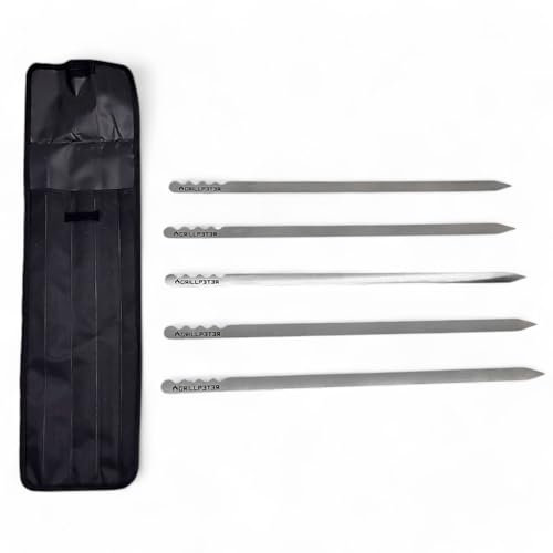 Grillpeter Adana Spieße Set, 60 cm Edelstahl, 5 Stück mit Aufbewahrungstasche, 2 mm Materialstärke