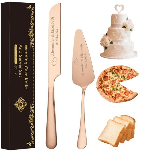 Tortenheber Set mit Tortenmesser und persönlicher Gravur, Edelstahl Hochzeitsgeschenk für Brautpaare - Persönlich gravierte Tortenbestecke für Hochzeit, Jahrestag, Geburtstag - Geschenkbox inklusive