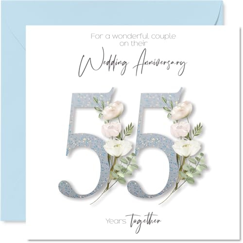 Stuff4 Glückwunschkarte zum 55. Hochzeitstag für Paare, Text innen | Elegantes florales Design, Quadratische Karte mit Umschlag, Hochwertig 145mmx145mm