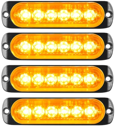YOJZMA 4Pcs Luz estroboscópica emergencia, 6 LED Ámbar Luz intermitente | Montaje en superficie Luce advertencia peligro, 9 modos, 12V-24V, Resistente al agua (IP67), para Camiones, Off Road, ATV