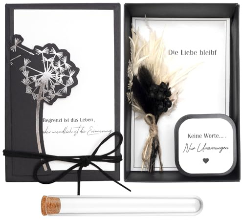 ZJKUBOIS Trauergeschenk für Hinterbliebene, Trost Geldgeschenk - Trauer Kerze | Trockenblumen | Beileidskarte | Reagenzglas und Geschenkbox, für Andenken an Verstorbene