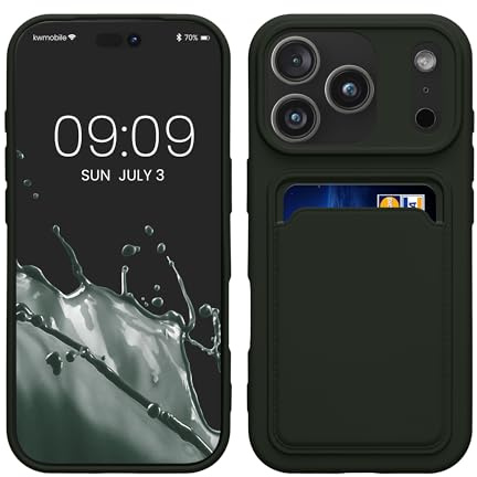 kwmobile Fodral kompatibelt med Apple iPhone 17 Pro Fodral - Mobiltelefon Bakfodral med Korthållare - Mjuk TPU Silikon Mörkgrön