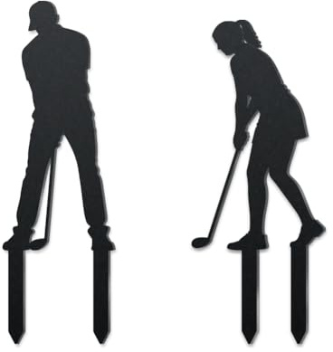 WADORN 2Pcs Golfer Metal Decorative Garden Stakes, Golf Characters Silhouette Metal Outdoor Statues Golf Men Women Garden Ornament Gifts Black Yard Art Decoration for Outdoor Backyard Patio Walkways