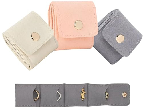 Mini Reise-Schmucktasche, Schmuck-Organizer, Mini-Etui, Faltbare Schmucktasche Tragbares Mikrofaser-Leder-Etui für Ringe, Ohrringe, Halsketten unterwegs (3 Stück)