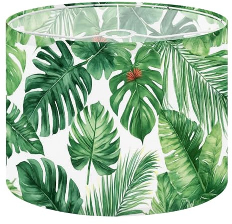 Round Drum Light Shade Tropical Leaves Monstera Strelitzia Palms Watercolor Seamless Large Lampshades for Ceiling Lights Table Floor Lamps Easy Assembly Replacement Lamp Shades Spider Fitter