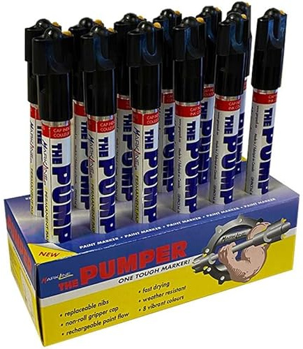 The Pumper Permanent Marker Pens - 2.3 mm Felt Tip - Xylene Based Pigmented Ink - UV Resistant - Black - 12 Pack
