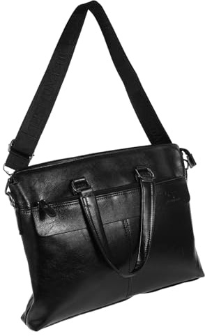 ELAYARD Maletín de Cuero PU Resistente para Hombre Bolso de Negocios con Correa y Extraíble Bolso Bandolera para Ordenador Portátil Capacidad Amplia y Asa Reforzada Color Negro Elegante