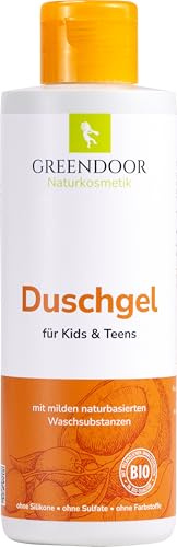 GREENDOOR Kinder Duschgel 200ml mit milden naturbasierten Waschsubstanzen, ohne Silikone Sulfate Parabene Farbstoffe, dermatologisch getestet