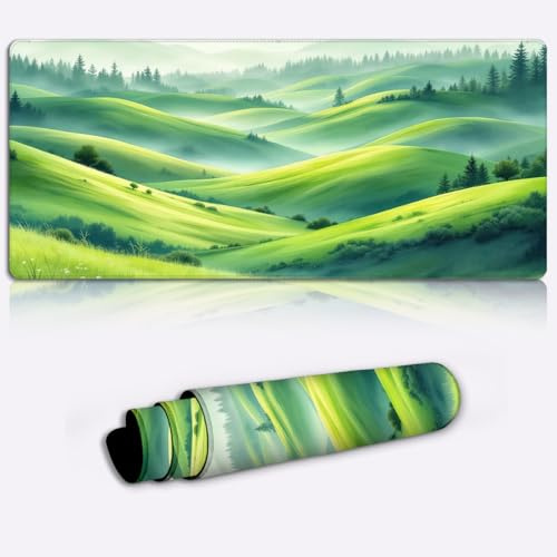 misty green hills Printed PC Laptop Computer Mouse Mat Pad Non-Slip Rubber Base Pad Office Home Novelty Printed Desk Accessory Large Laptop Desktop Printed Art Ergonomic 600 * 350 * 4mm