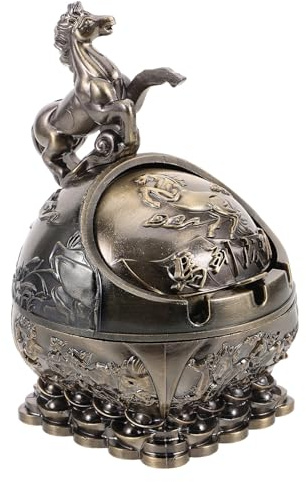 GOOHOCHY Vintage Metal Smokeless Ashtray with Lid, Windproof and Easy to Clean, Portable Decorative Ashtray for Living Room and Office Decor, Gift for Family and Friends