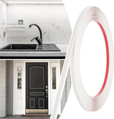 JSIWOTH 20FT x 1/4in Peel and Stick Trim for Backsplash, Flexible Molding Strip, Self Adhesive Mirror Trim, Tile Edge Decorative Border, Plastic Wall Molding, White