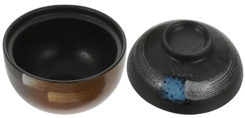 DECHOUS Ciotola in Ceramica con Coperchio per Zuppa e Brodo Stile Giapponese Vintage Resistente al Calore Decorativa per Cucina e Ristorante per Miso e Dessert