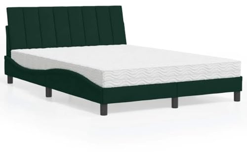 YuuSsea Hanko säng med madrass, mörkgrön, 140 x 200 cm, sammetsöverdrag, vågforms-design, komfortskummadrass H2/H3, sovrumsmöbler