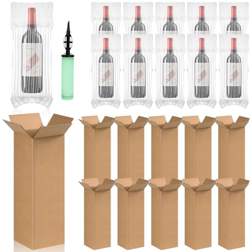 Set di 10 sacchetti di protezione da viaggio per bottiglie di vino, sacchetti gonfiabili per scatola ondulata e maniche di spedizione per colonna d'aria da viaggio, pompa riutilizzabile per il
