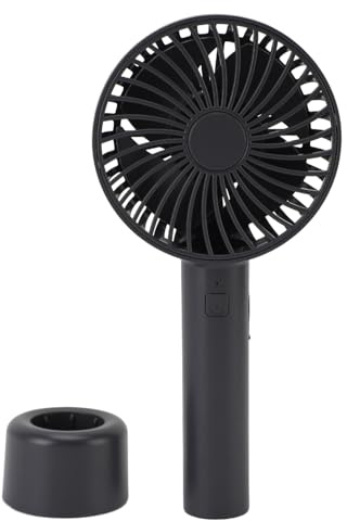 AUNMAS Ventilador de Mano, Silencioso, Duradero, Recargable, de 3 Velocidades, con Base con Cordón, para Uso Diario, Playa, Ciclismo, camping. (gris oscuro)