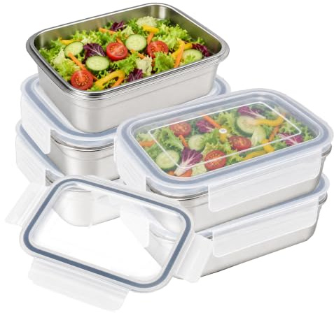 Sixfolo 5er Set Edelstahl Frischhaltedosen mit Deckel 650ml | Kleine LebensmittelbehäLter mit Deckel Luftidcht,Edelstahl Frischhaltebehälter Auslaufsicher für Küche und Kühlschrank