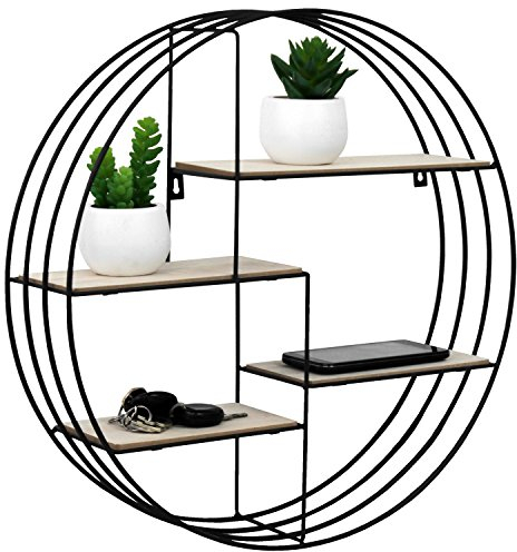 Multistore 2002 Wandregal Ø45x11cm mit 4 Ebenen Schwarz/Natur rund Wandboard Hängeregal