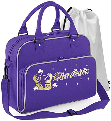 MusicaliTee Irish Gaelic Dancing - Pumps Ghillies Reel - PURPLE - Personalised DUO DANCE & Drawstring Bags