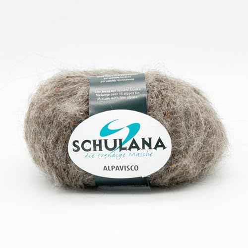 Alpaka Wolle zum Stricken und Häkeln I 38% Alpaka, 31% Viskose & 31% Polyamid I 25g/ca. 150m Braun I Schulana Alpaviso Garn für Schals, Mützen, Loops, Babykleidung und Accessoires