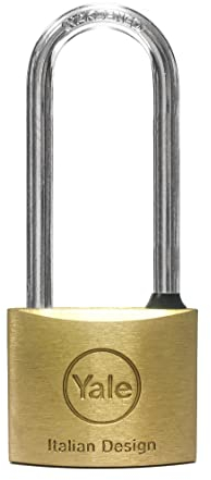 YALE Lucchetto in ottone Y1130060080X, larghezza corpo 60 mm, arco lungo in acciaio carbonitrurato da 31 mm, con anello in gomma e doppio sistema di chiusura