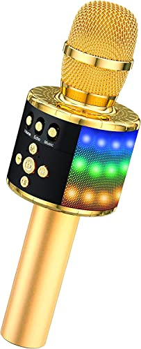 BONAOK Kabelloses Mikrofon, Karaoke-Mikrofon, Kinder, Bluetooth, Recorder, tragbar, LED-Lichter, bunt, für Familienfeiern, für Android-/iOS-Geräte