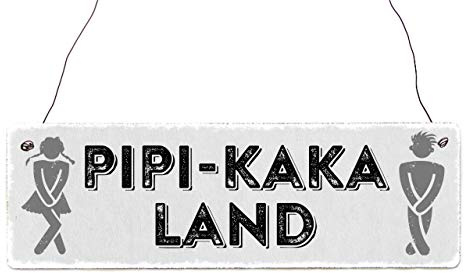 Interluxe Holzschild - PIPI Kaka Land - Türschild für Toilette, WC, Badezimmer oder Gäste WC, Partyschild witziges Einzugsgeschenk